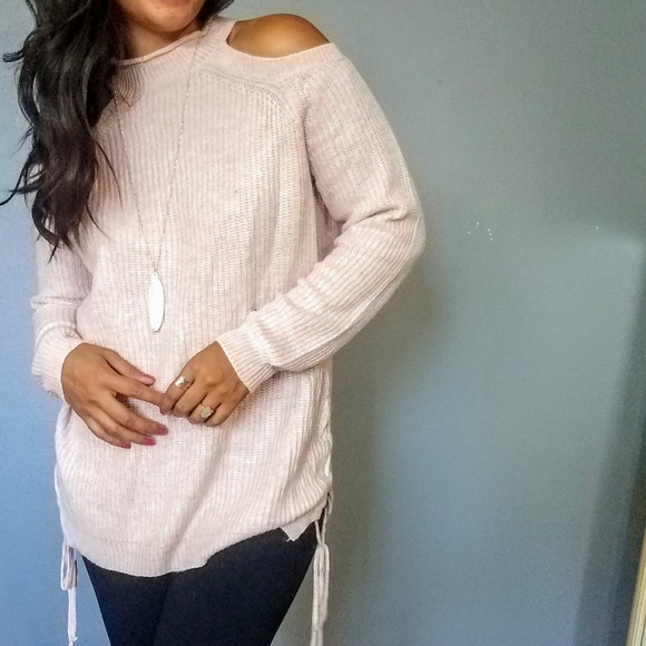 LIGHT PINK COLD MOCK SHOULDER SWEATER - Picture 2 of 8